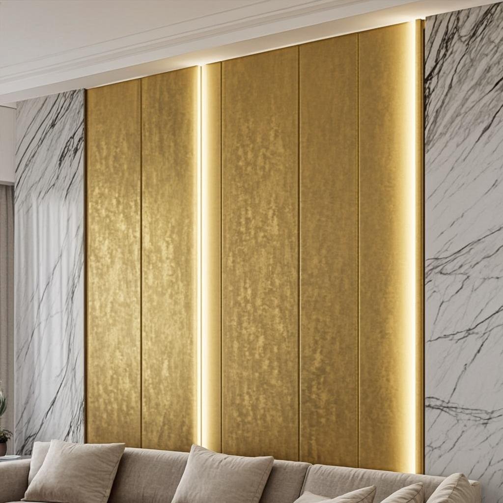 Decorative gold wall panel with LED lighting